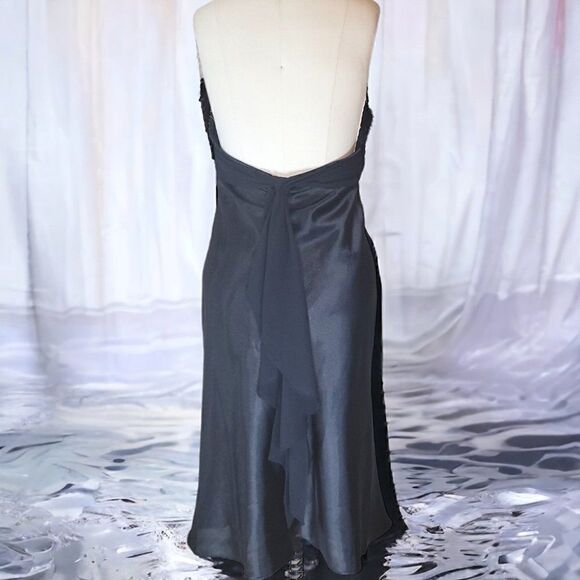 Nightway Black halter beaded satiny dress - Picture 2 of 10